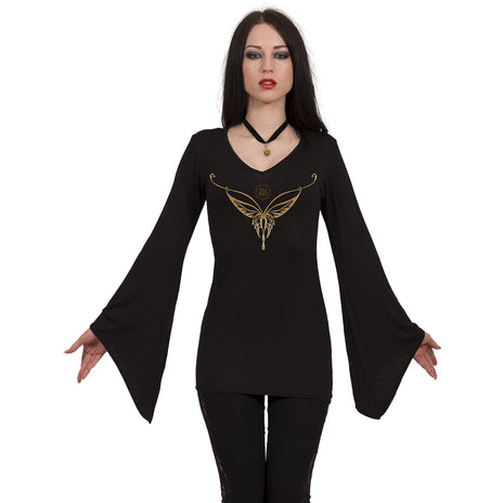 LOTR - COLLANA ELVEN - Top con scollo a V e manica goth nero