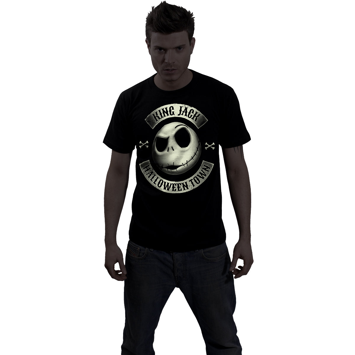 NIGHTMARE BEFORE XMAS -JACK CREST (GLOW) - T-shirt imprimé sur le devant noir