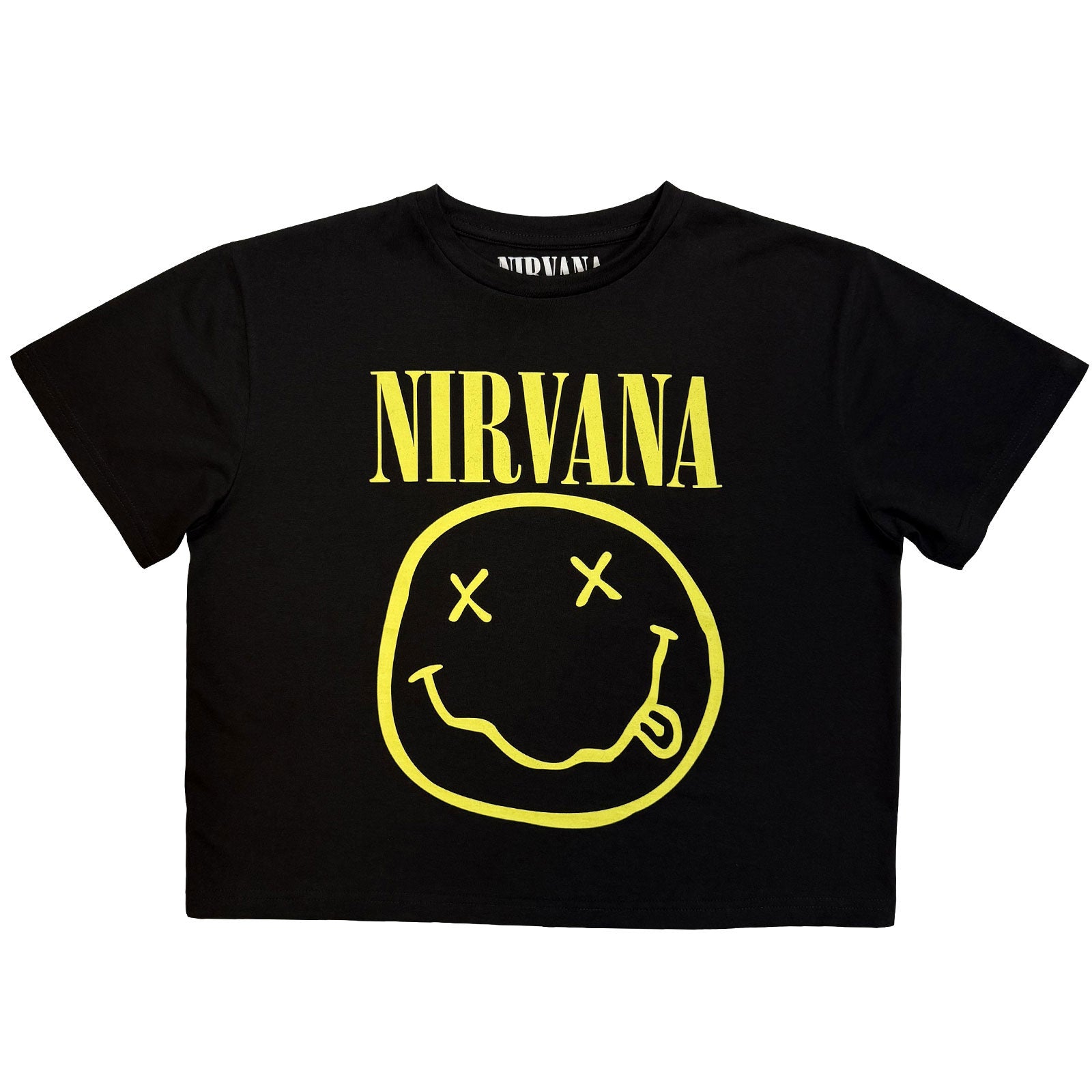 トップス NIRVANA NIRVANA - YELLOW HAPPY FACE - Ladies Crop Top Black - 2