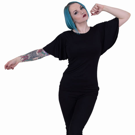 GOTHIC ELEGANCE - Top con scollo a barca e maniche a pipistrello nero