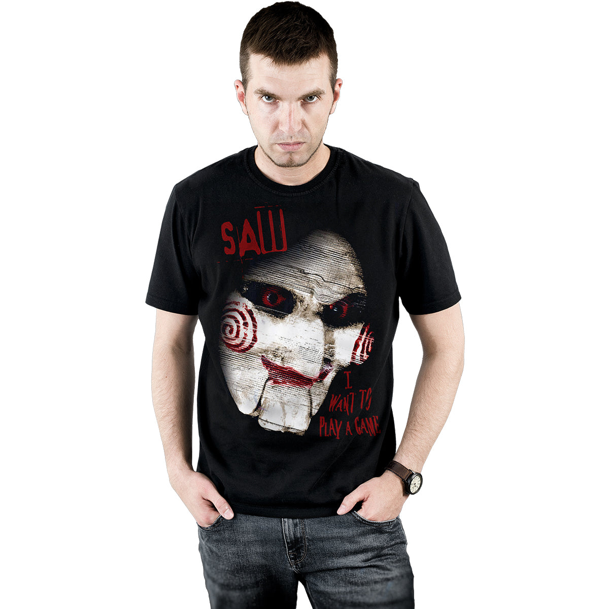SAW - CLOSE UP - Front Print T-Shirt Schwarz