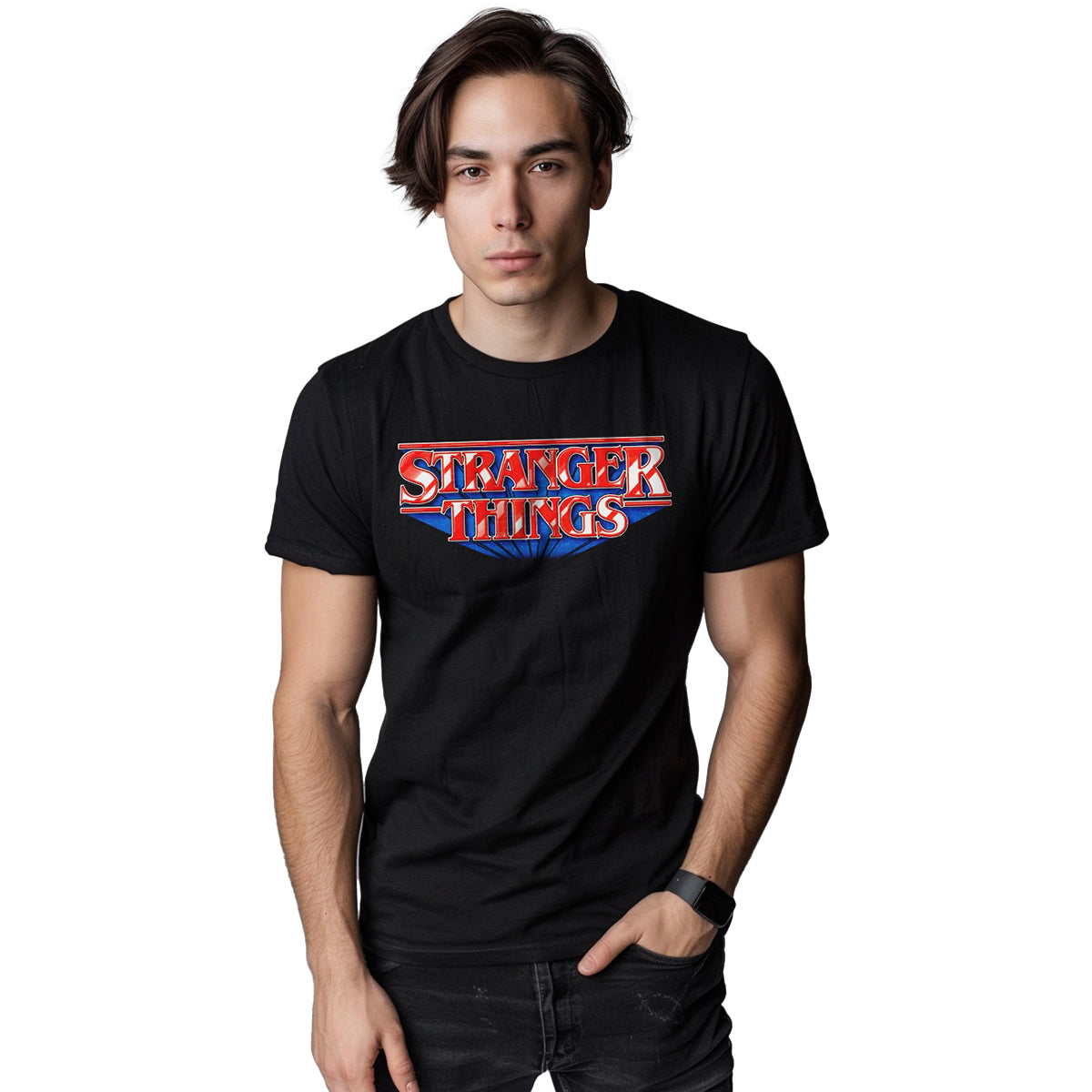 STRANGER THINGS - RETRO LOGO - T-shirt imprimé sur le devant Noir