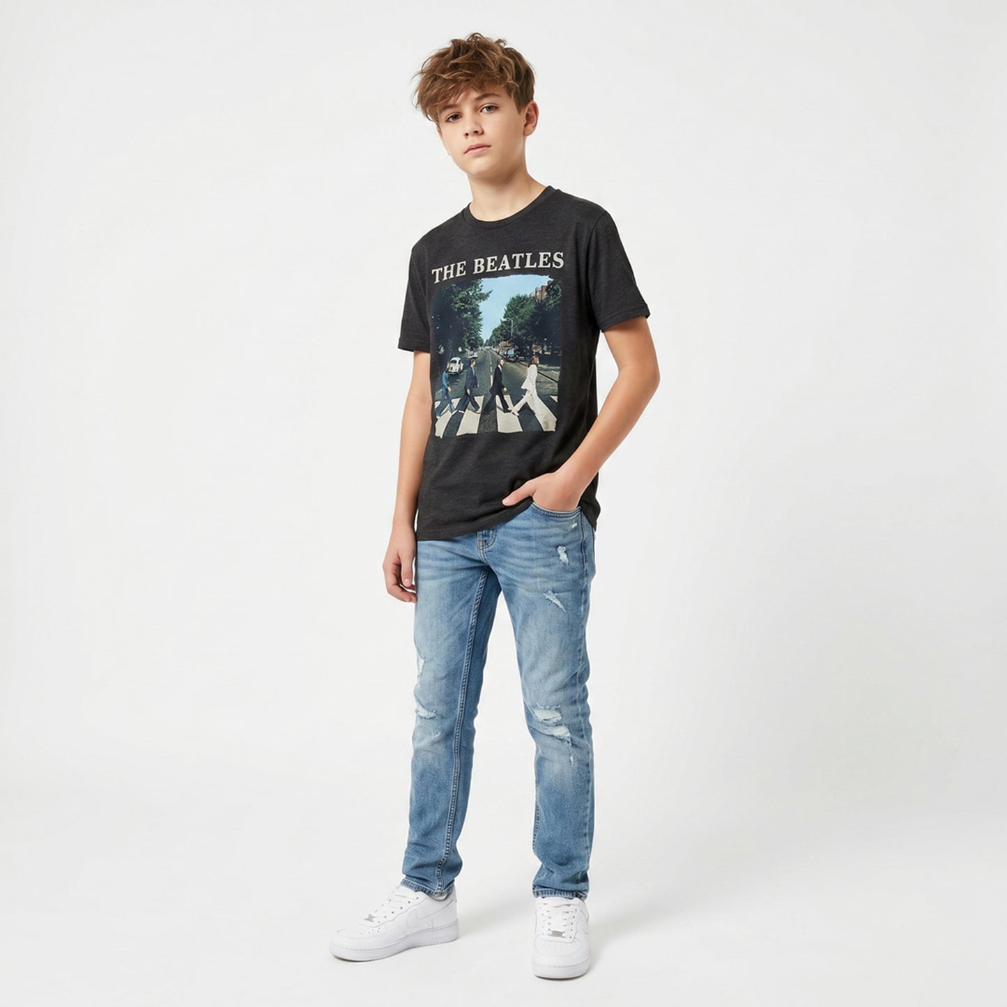 THE BEATLES - ABBEY ROAD & LOGO - Kids T-Shirt Black
