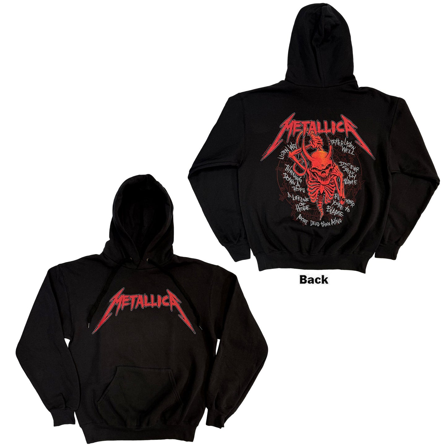METALLICA - SKULL SCREAMING RED - Pullover Hoodie Black (Back Print)