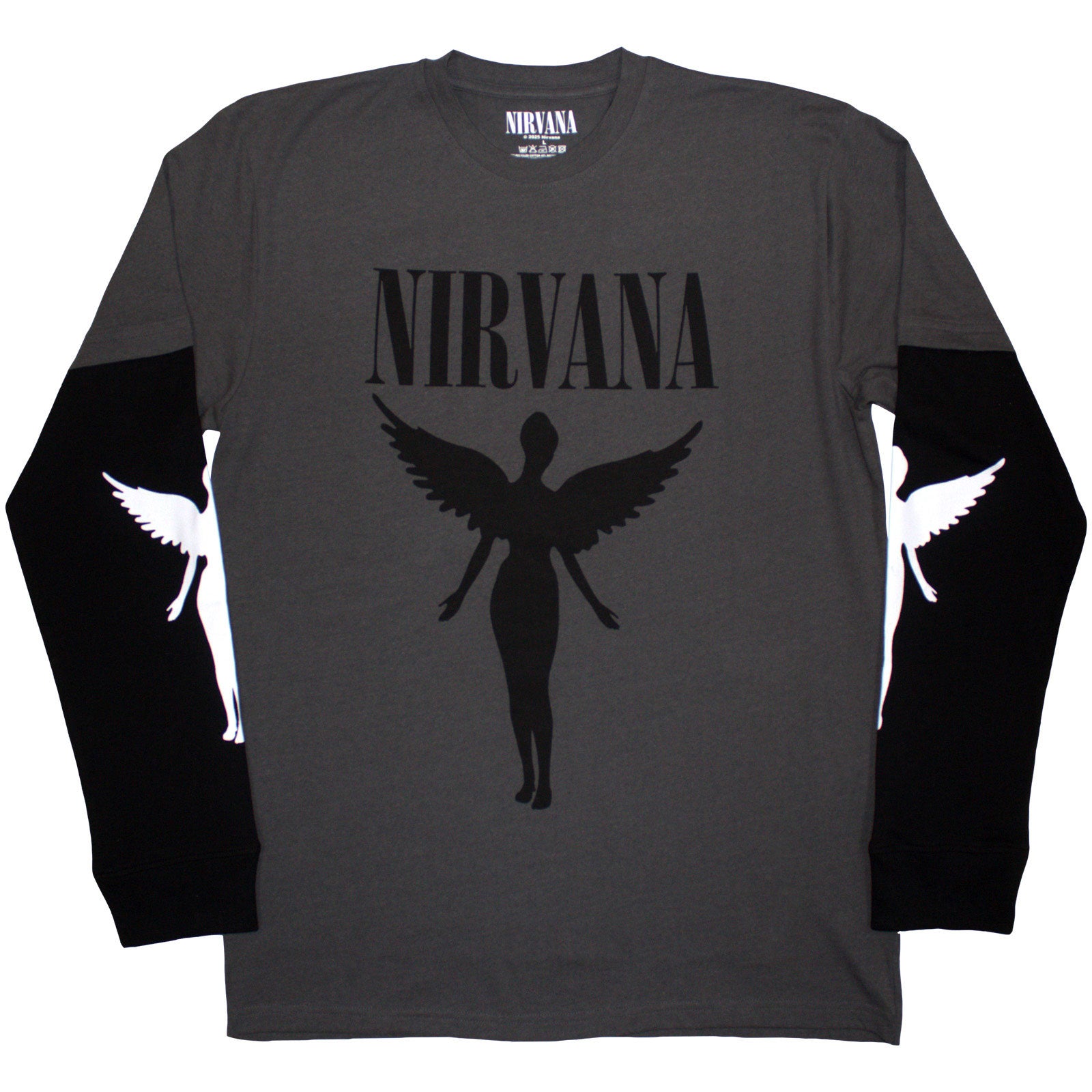 NIRVANA - IN UTERO MONO - Layered Long Sleeve T-Shirt Black, Grey (Sle