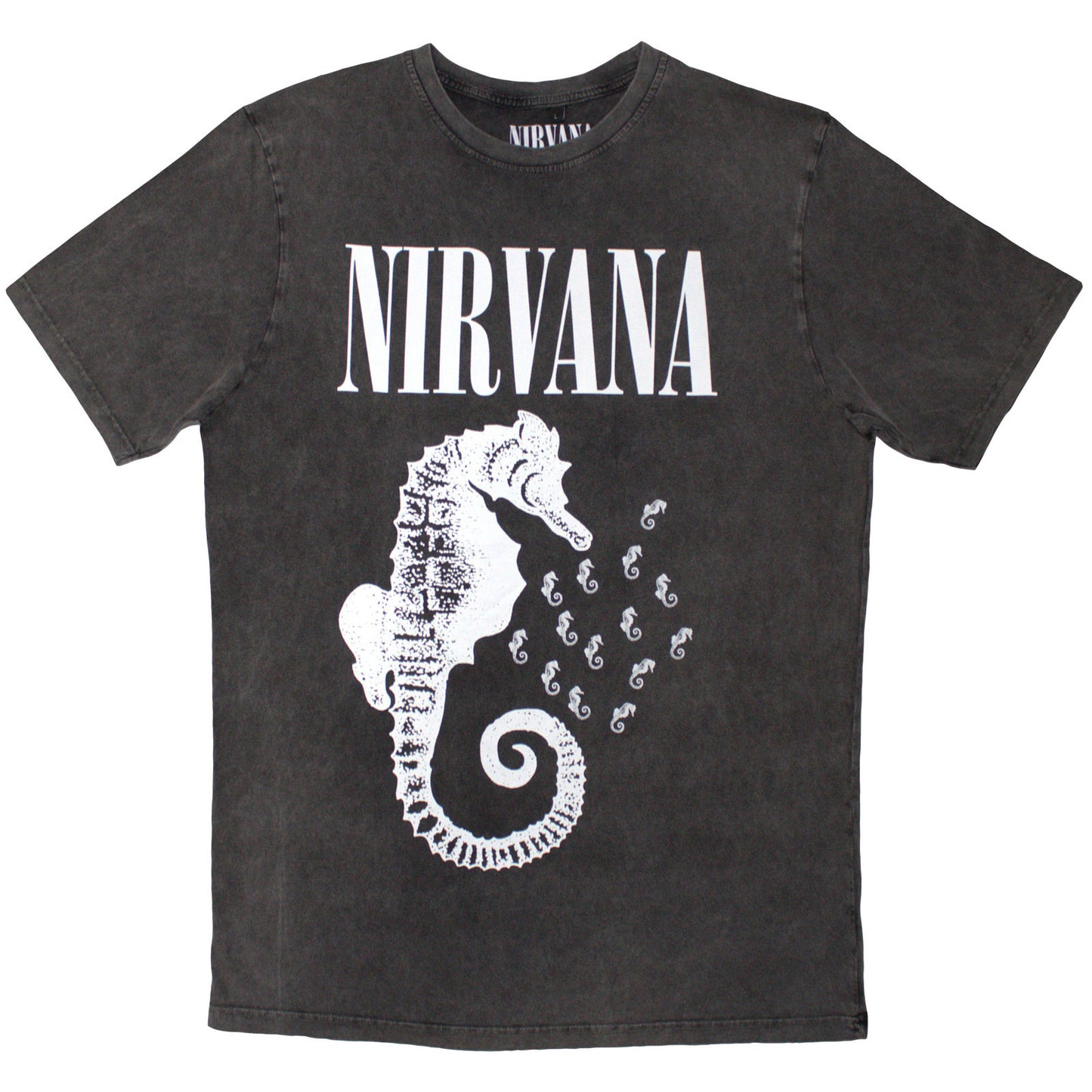 NIRVANA - SEAHORSE & LOGO MONO - Stone Wash T-Shirt Grey