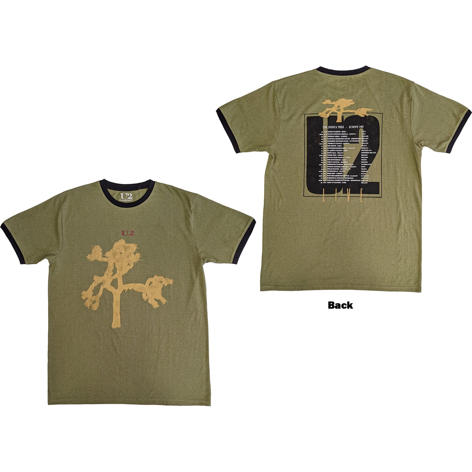 U2 - JOSHUA TREE EUROPE 1987. - Ringer T-Shirt Green (Back Print)