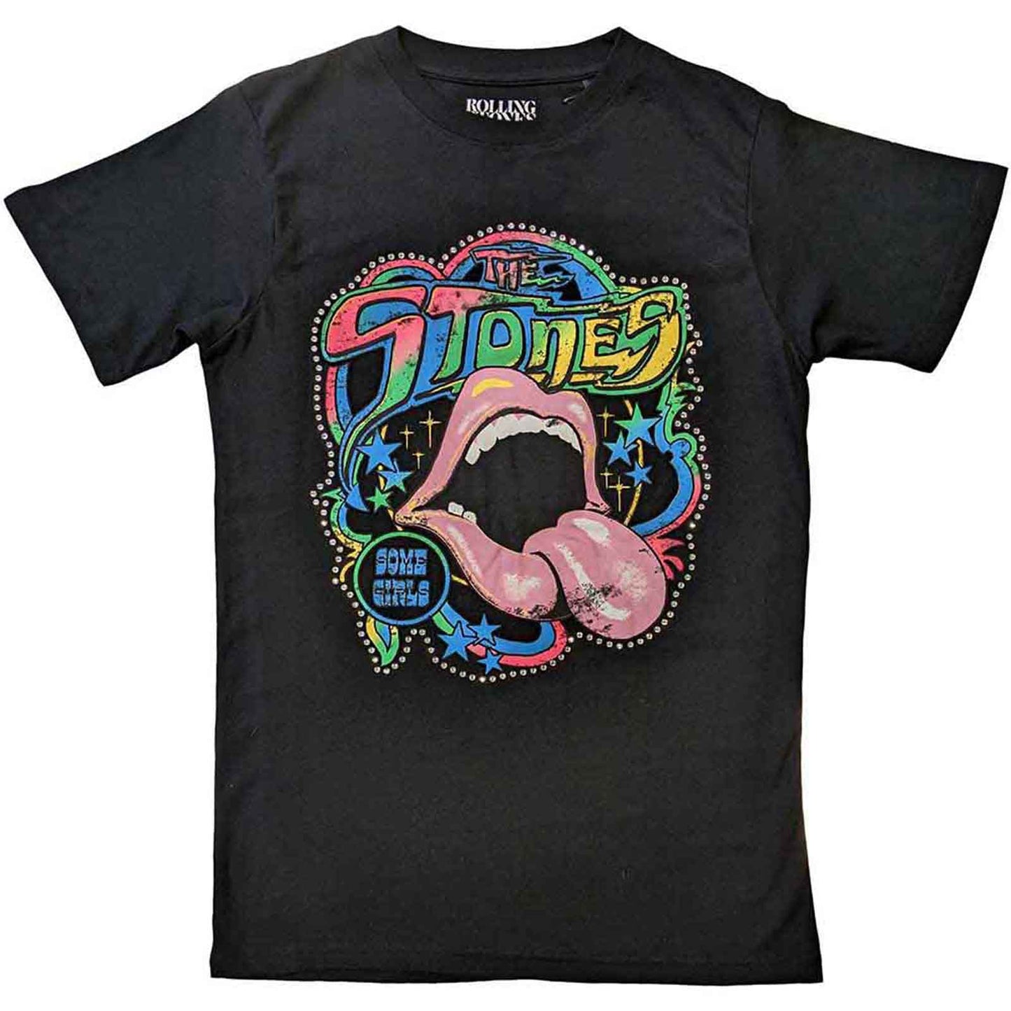 THE ROLLING STONES - SOME GIRLS NEON TONGUE - T-Shirt Schwarz (verschönert)