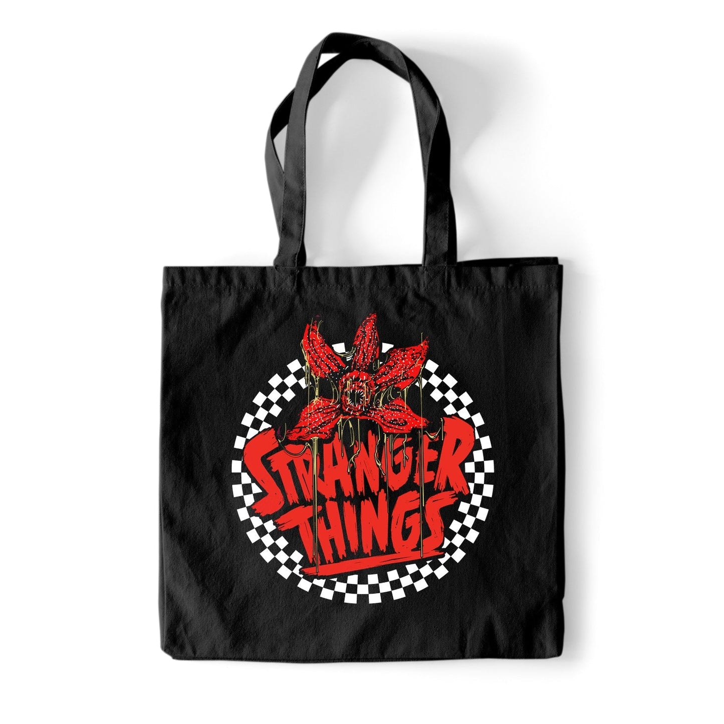 STRANGER THINGS - CHECKERED CIRCLE - Bag 4 Life - Canvas 80z Long Handle Tote Bag