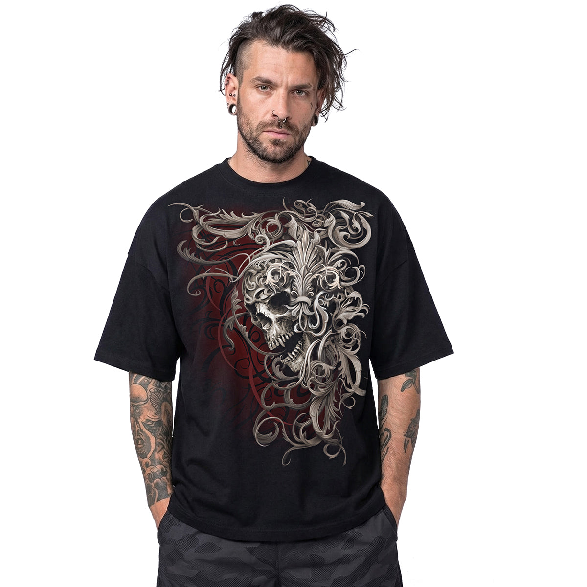 SKULL SHOULDER WRAP - Camiseta Box Negra