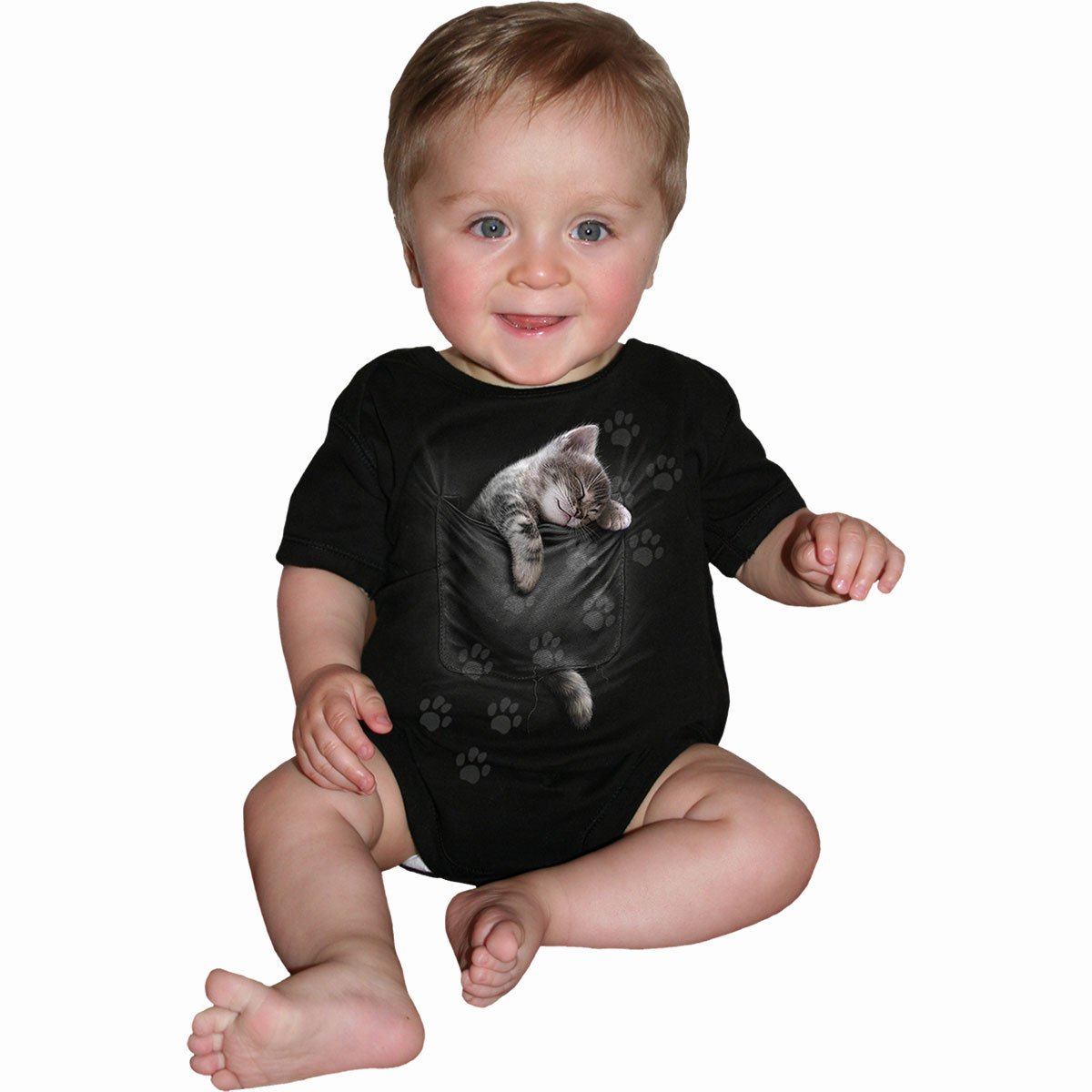 POCKET KITTEN - Baby Sleepsuit Black - Spiral USA