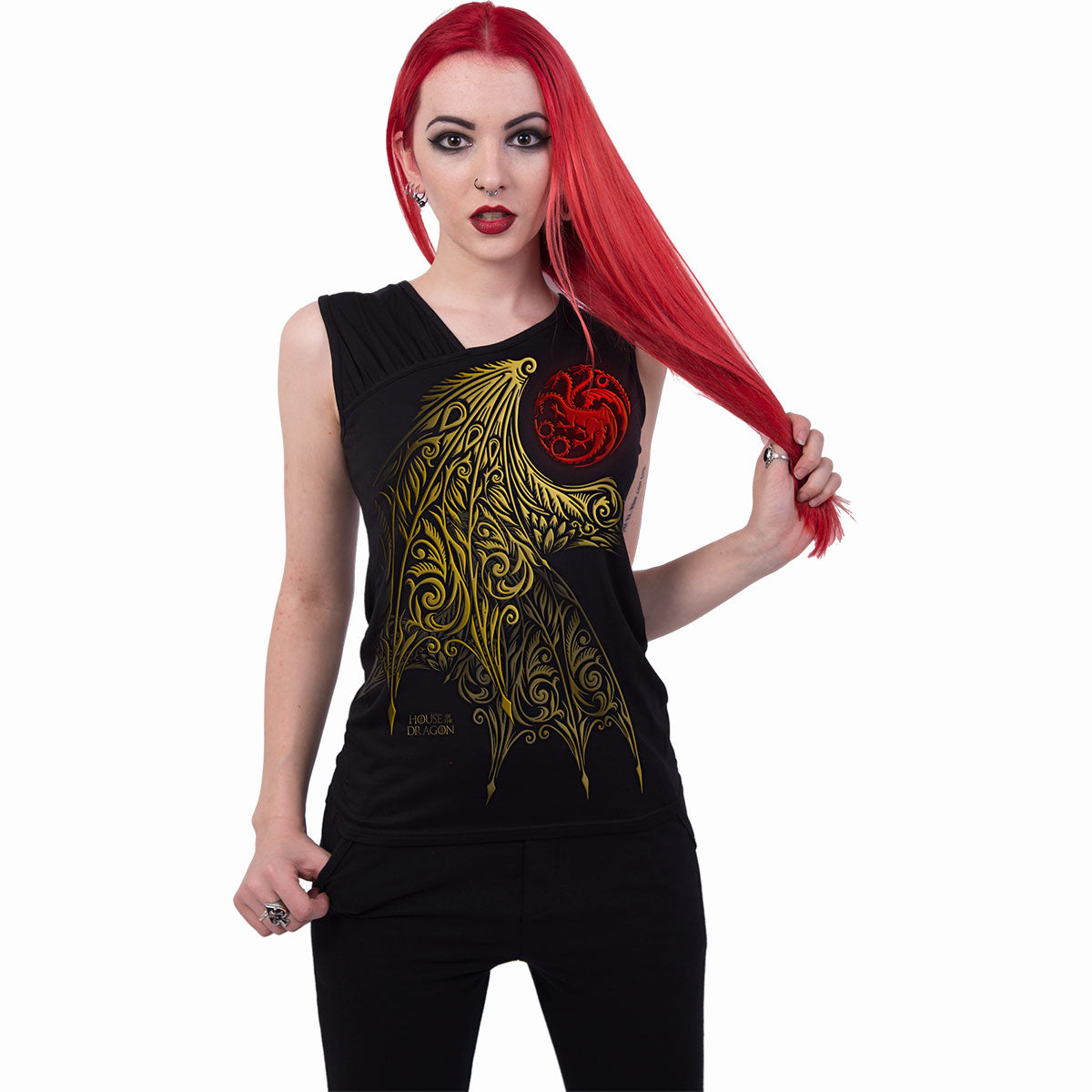 HOD - WING LOGO - Gilet con spalla arricciata nero