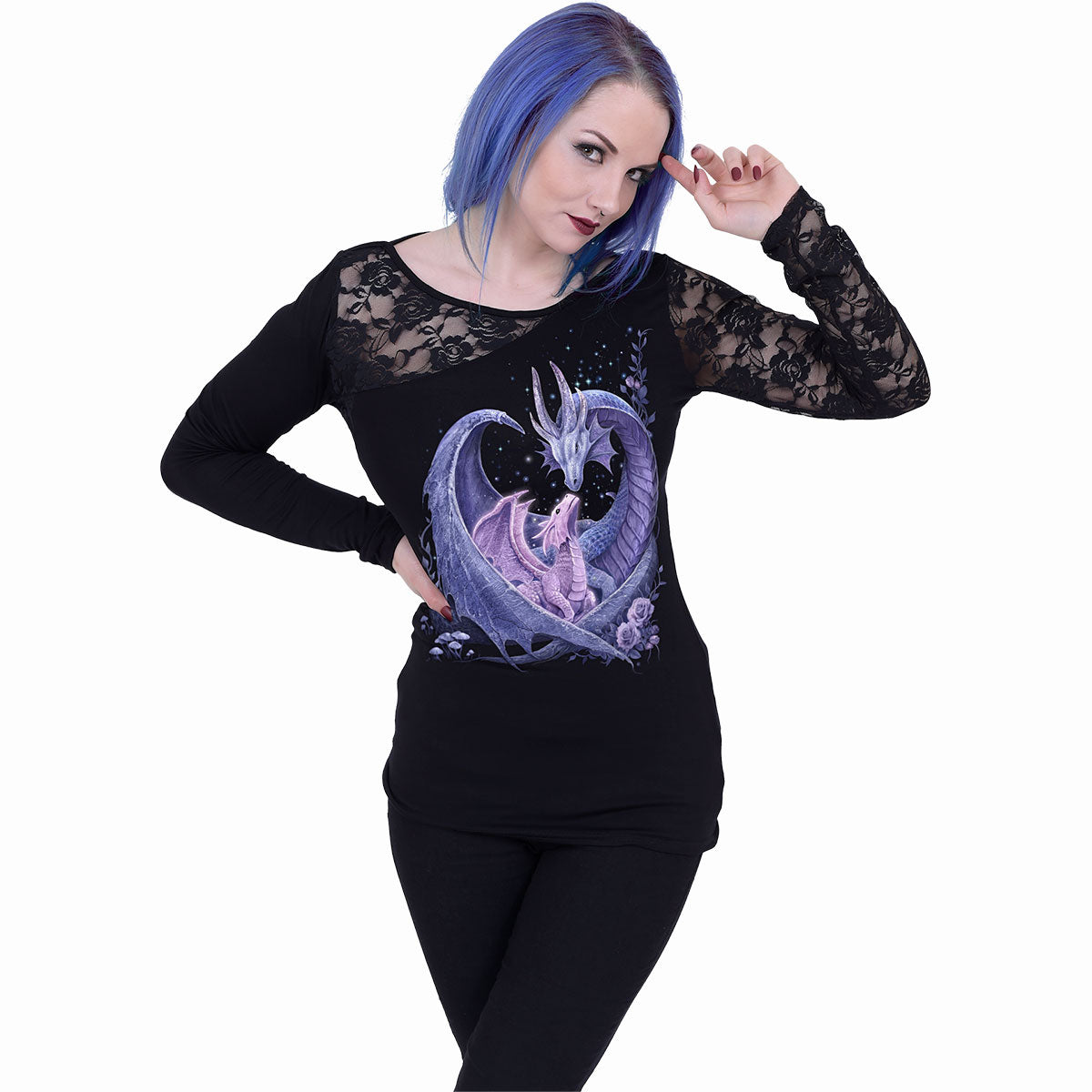 MATERNAL INSTINCTS - Top monospalla in pizzo nero