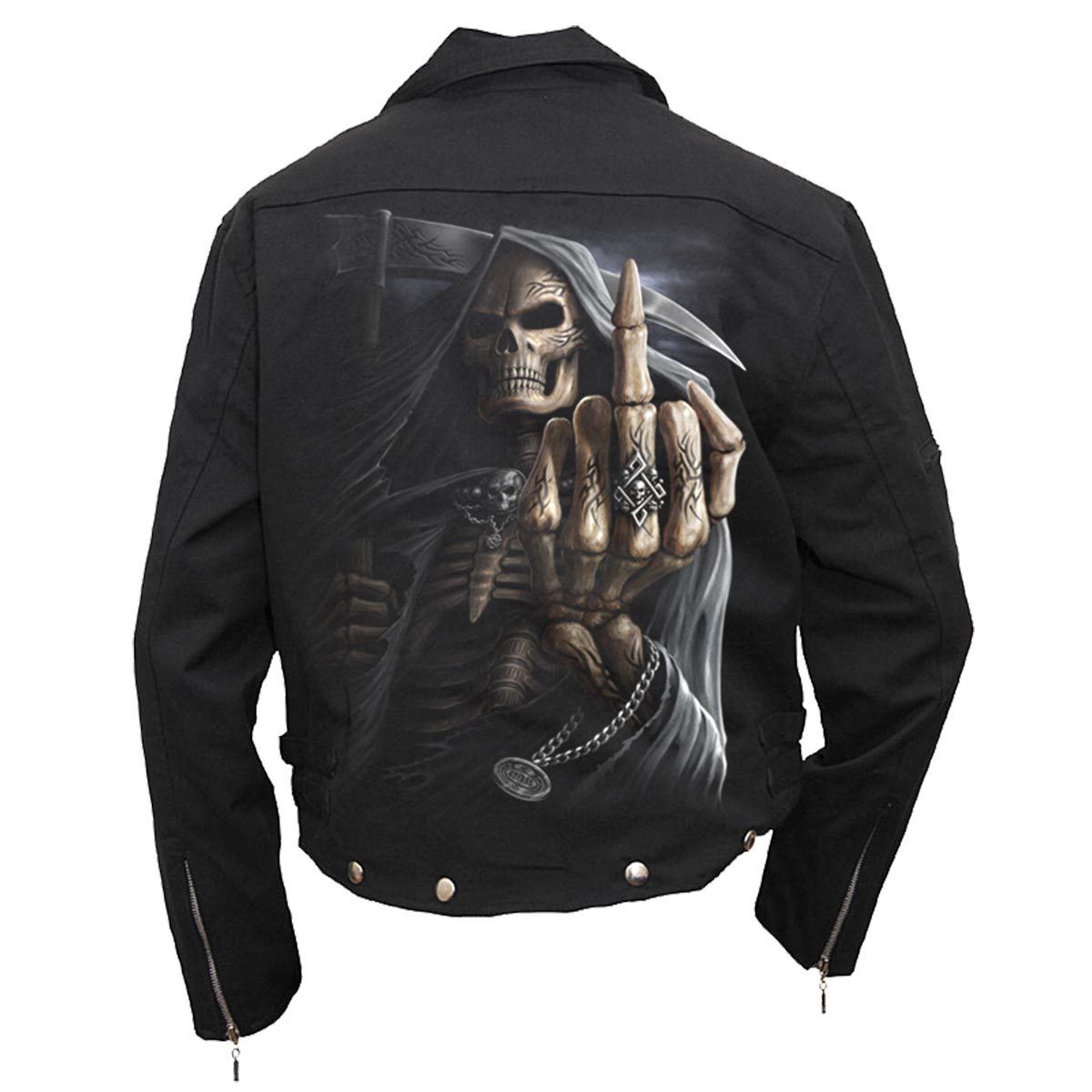 BONE FINGER - Lined Biker Jacket Black - Spiral USA