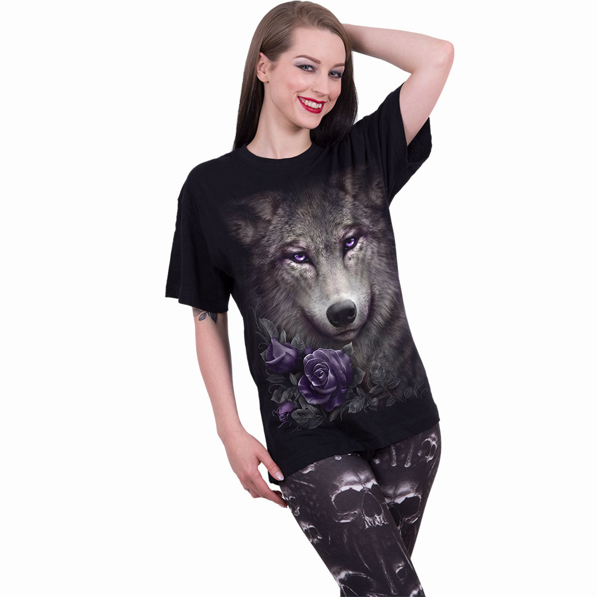 WOLF ROSES - Camiseta con estampado frontal Negro