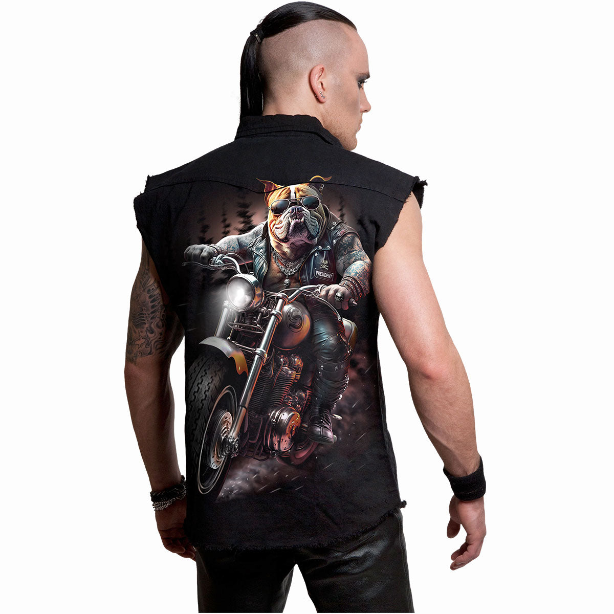 TOP DOG - Sleeveless Stone Washed Worker Black