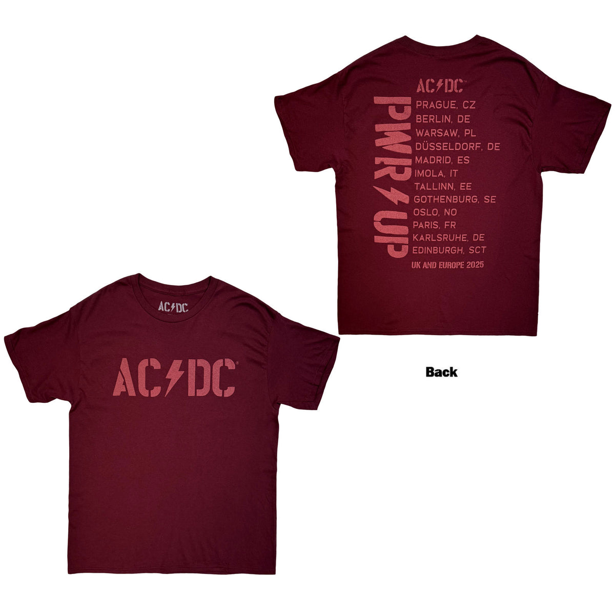 AC/DC - LOGO EU TOUR '25 - T-Shirt Maroon Red