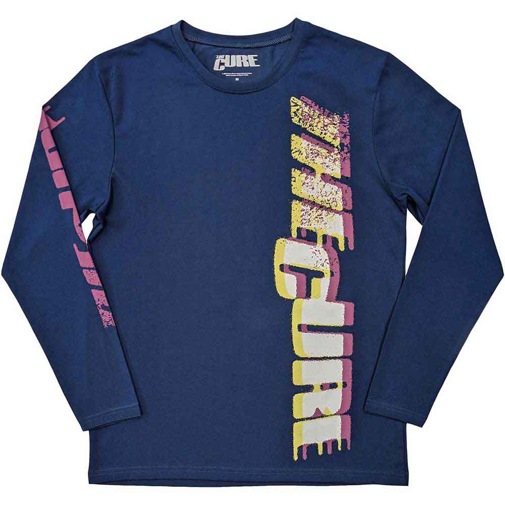 THE CURE - GLITCHED LOGO - Long Sleeve T-Shirt Blue