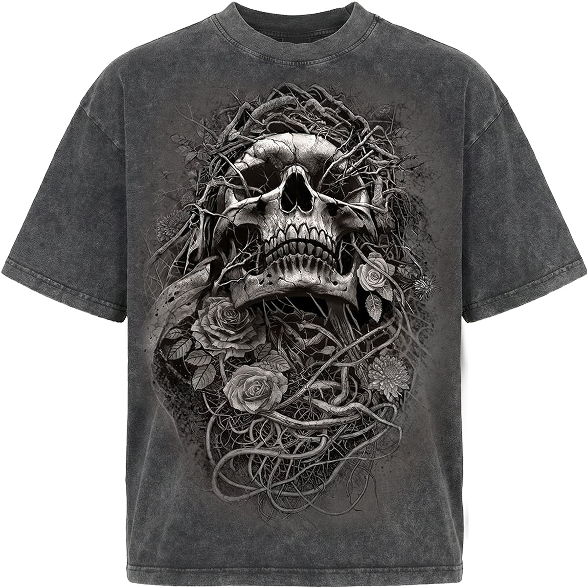 ACID REAPER - Oversized Box T-Shirt Acid Wash Charcoal