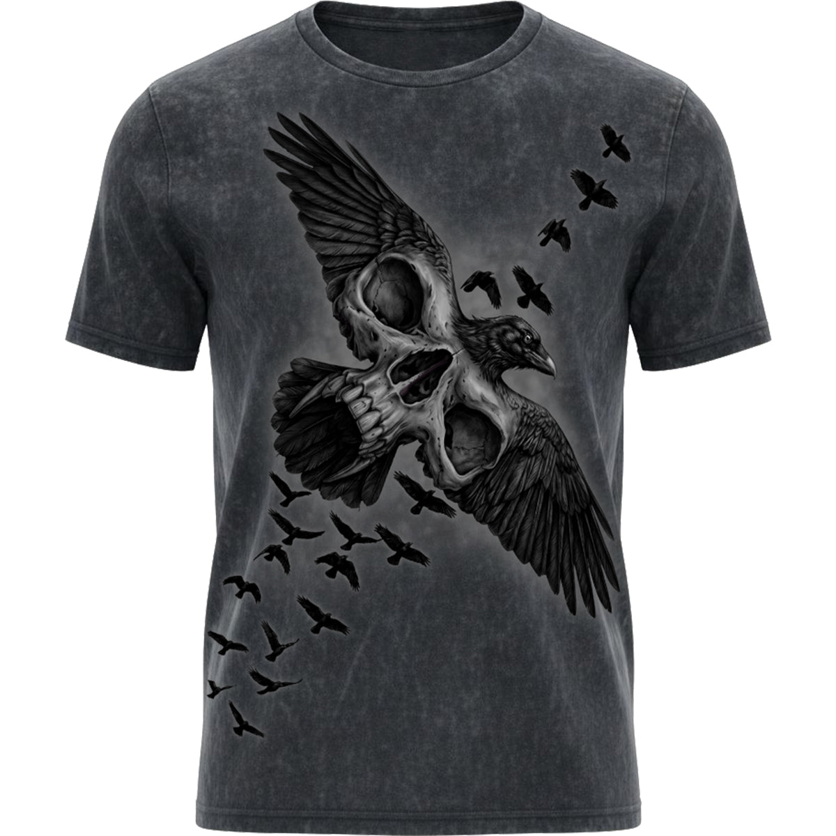 ACID CROW - Acid Wash Front Print T-Shirt