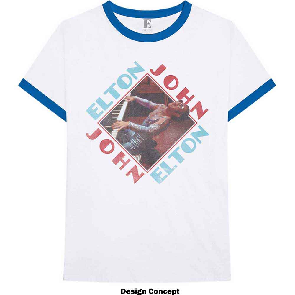 Elton John The Million Dollar Piano Tシャツ ELTON JOHN - PIANO DIAMOND - Ringer T-Shirt White