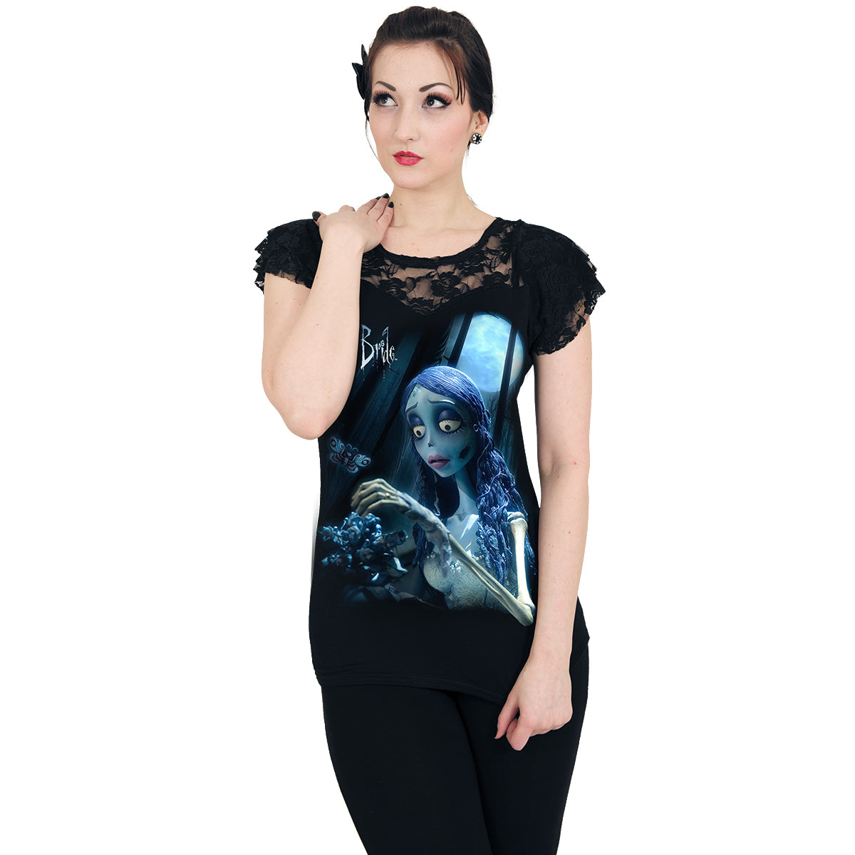 CORPSE BRIDE - GLOW IN THE DARKNESS - Top à manches longues en dentelle noir