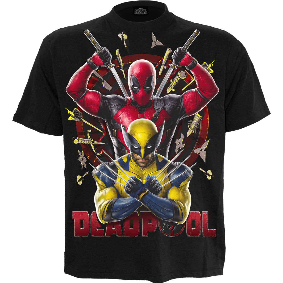 DEADPOOL WOLVERINE BULLSEYE T Shirt Black Spiral Direct deadpool-wolverine-bullseye-t-shirt-black-spiral-direct