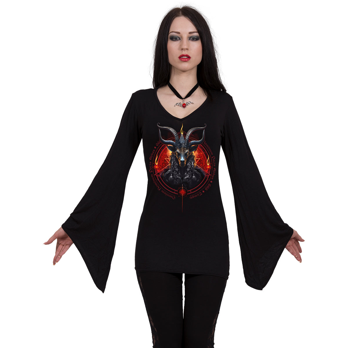 BAPHOMET - V Neck Goth Sleeve Top Black