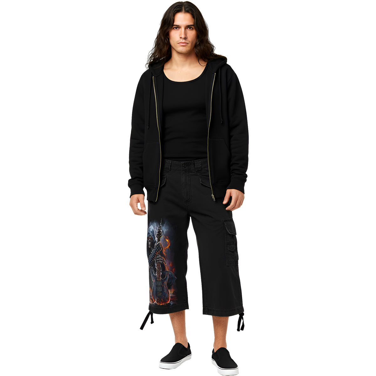 DEATH ROCKER - Pantaloncini Cargo Vintage 3/4 lunghi neri