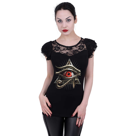 EVIL EYE - Top à manches longues en dentelle noir
