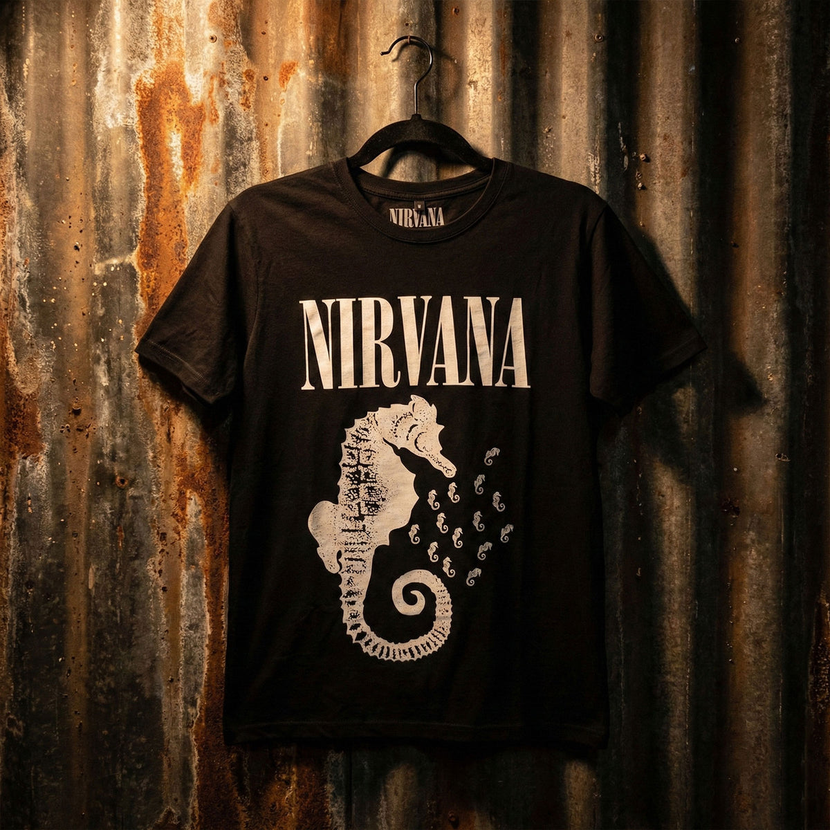 NIRVANA - SEAHORSE & LOGO MONO - Carbon T-Shirt Black