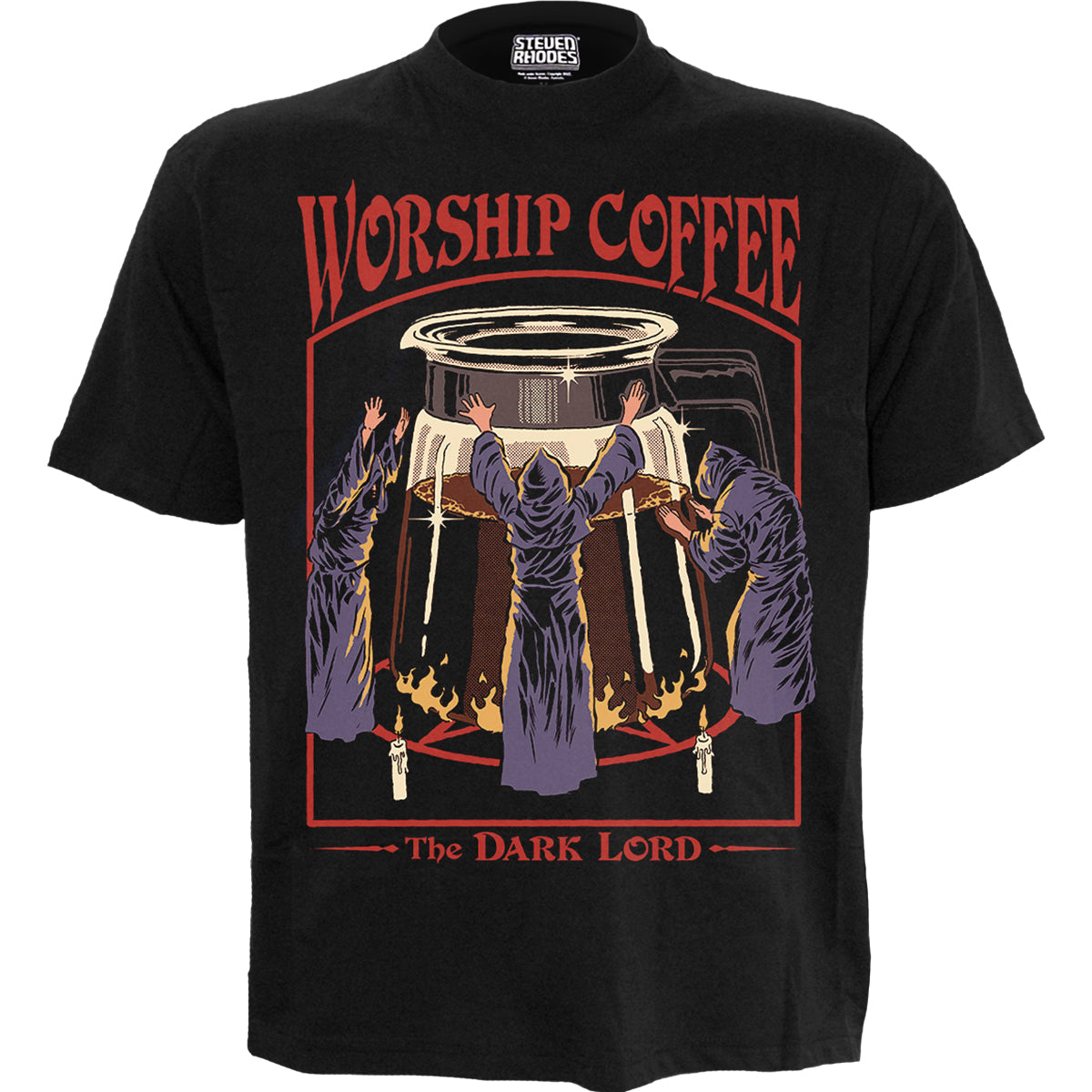 STEVEN RHODES - WORSHIP COFFEE - Front Print T-Shirt Black