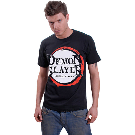 DEMON SLAYER - LOGO - Maglietta con stampa frontale Nero