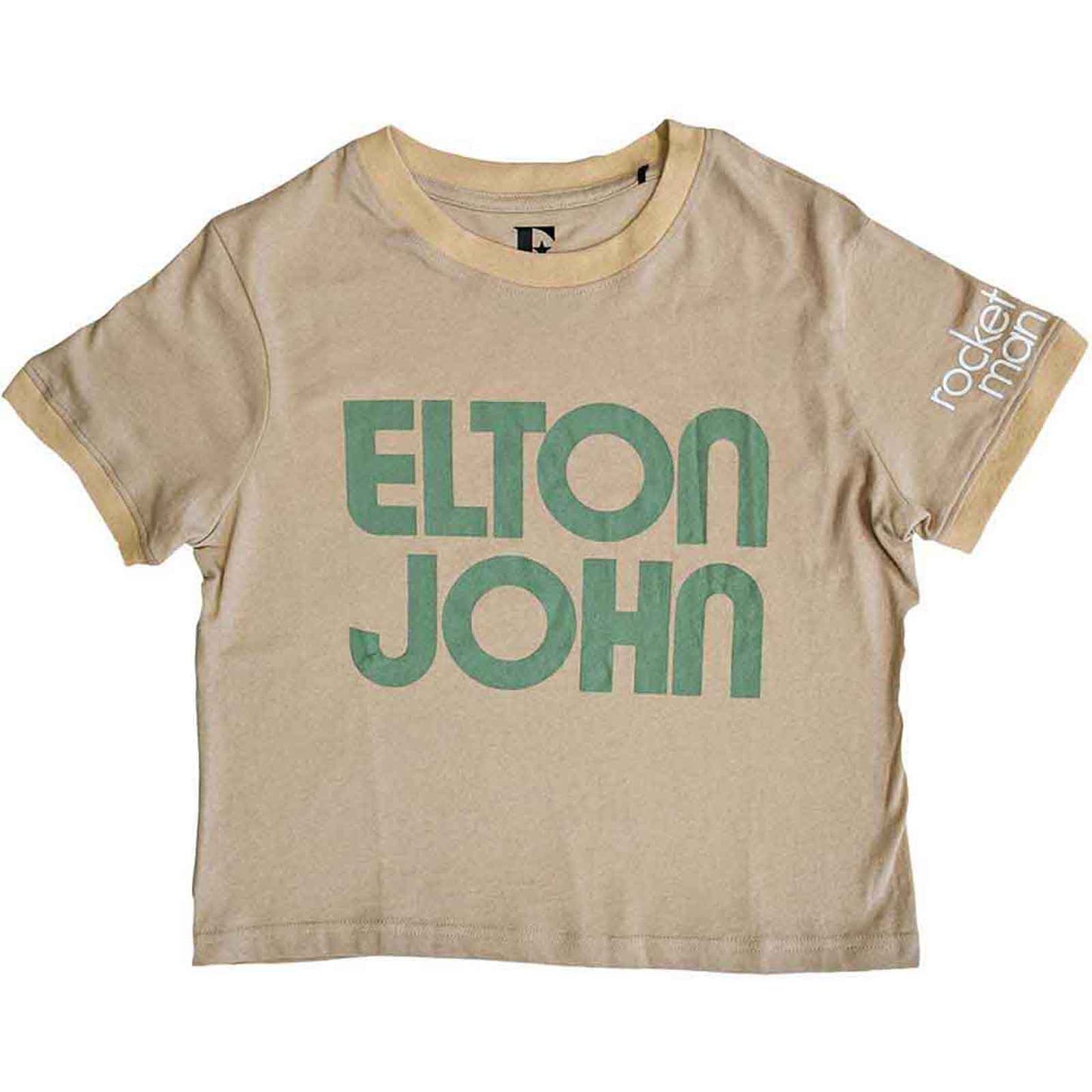 ELTON JOHN - RETRO TEXT - Crop Top Neutral (Sleeve Print)