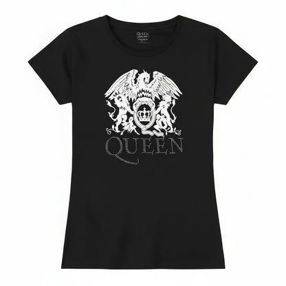 QUEEN - LOGO - Ladies T-Shirt Black (Embellished)