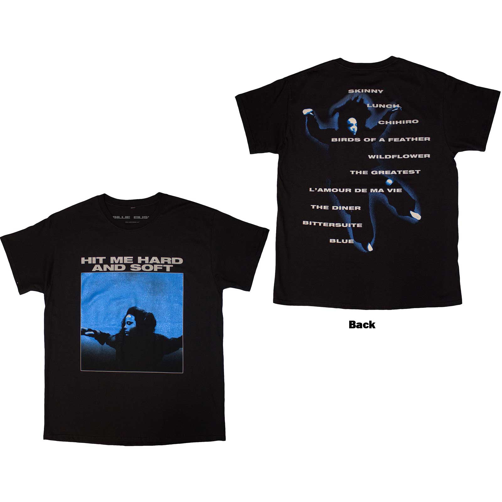BILLIE EILISH - HIT ME HARD AND SOFT TRACKLIST - T-Shirt Black (Back P