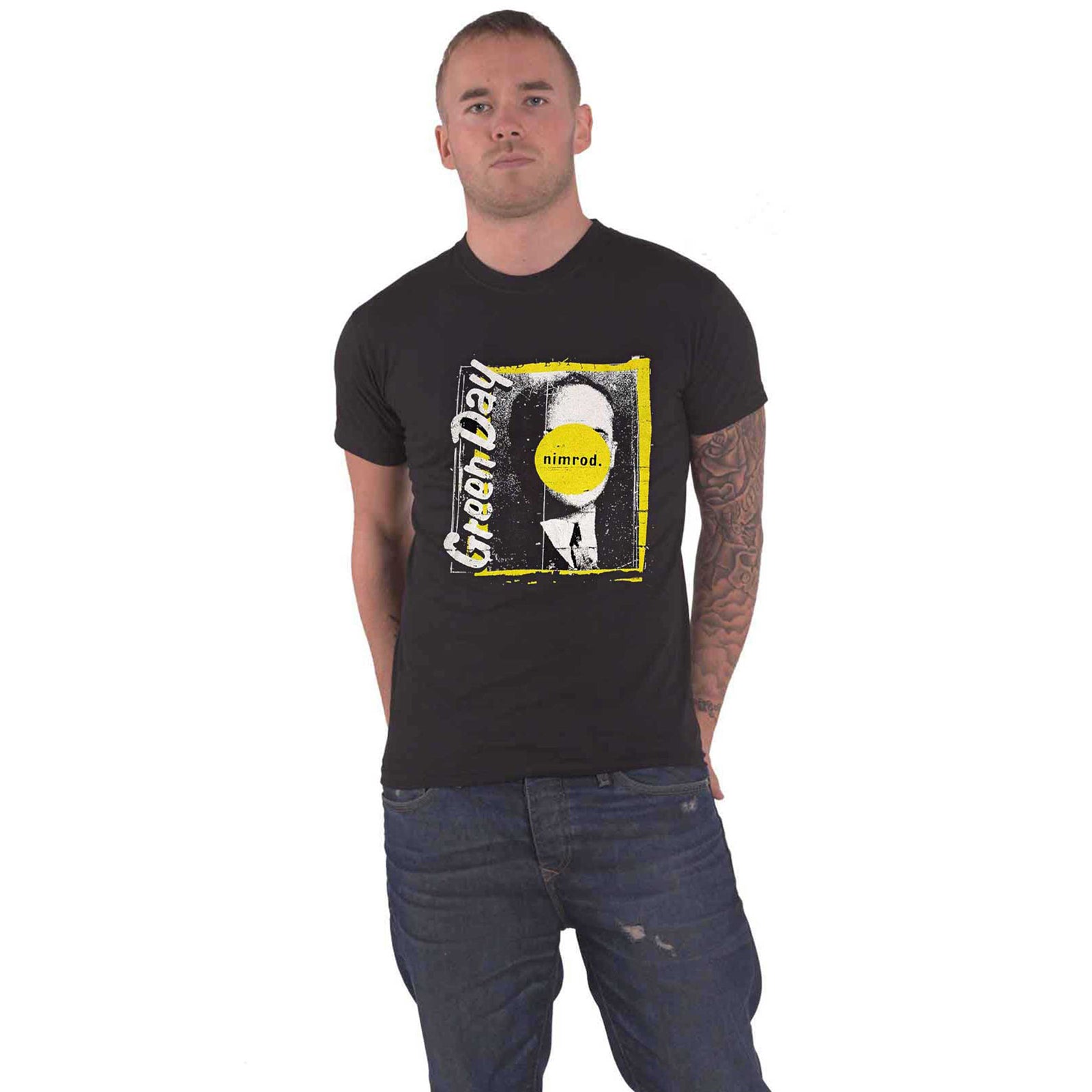 Green Day MADE IN UK Nimrod Breast バンドT Green Day: Nimrod Breast Print (Back Print) - Black T-Shirt - Merchoid