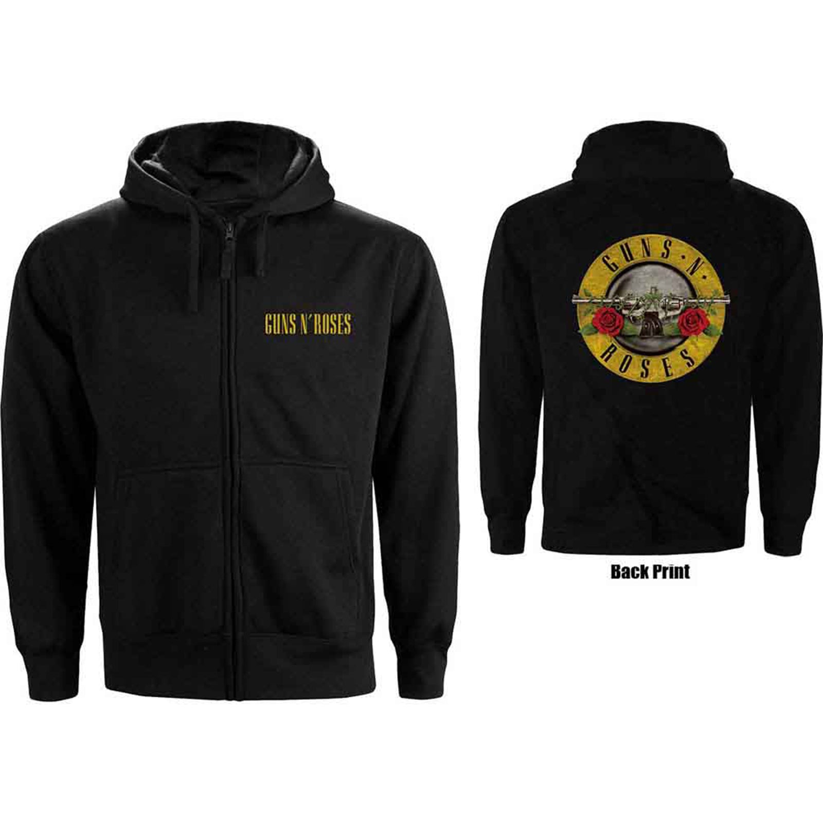 GUNS N ROSES - CLASSIC LOGO - Zipped Hoodie Black (Back Print)