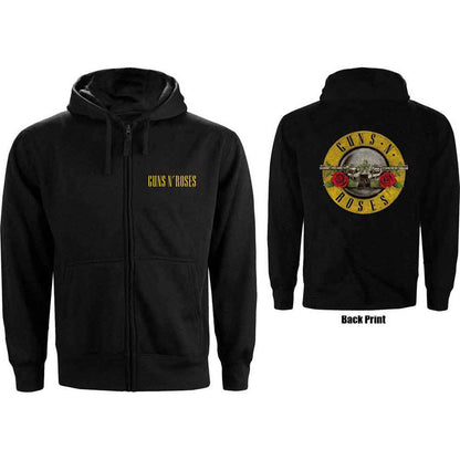 GUNS N ROSES - CLASSIC LOGO - Zipped Hoodie Black (Back Print)