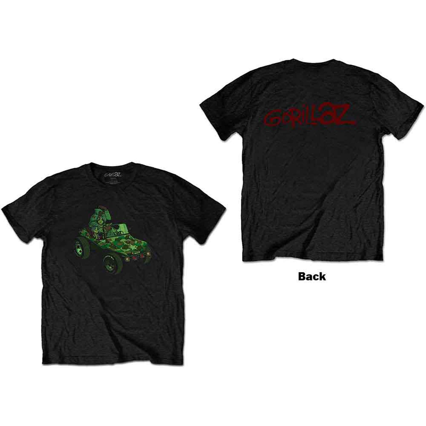 GORILLAZ - GROUP GREEN GEEP - T-Shirt Black (Back Print)