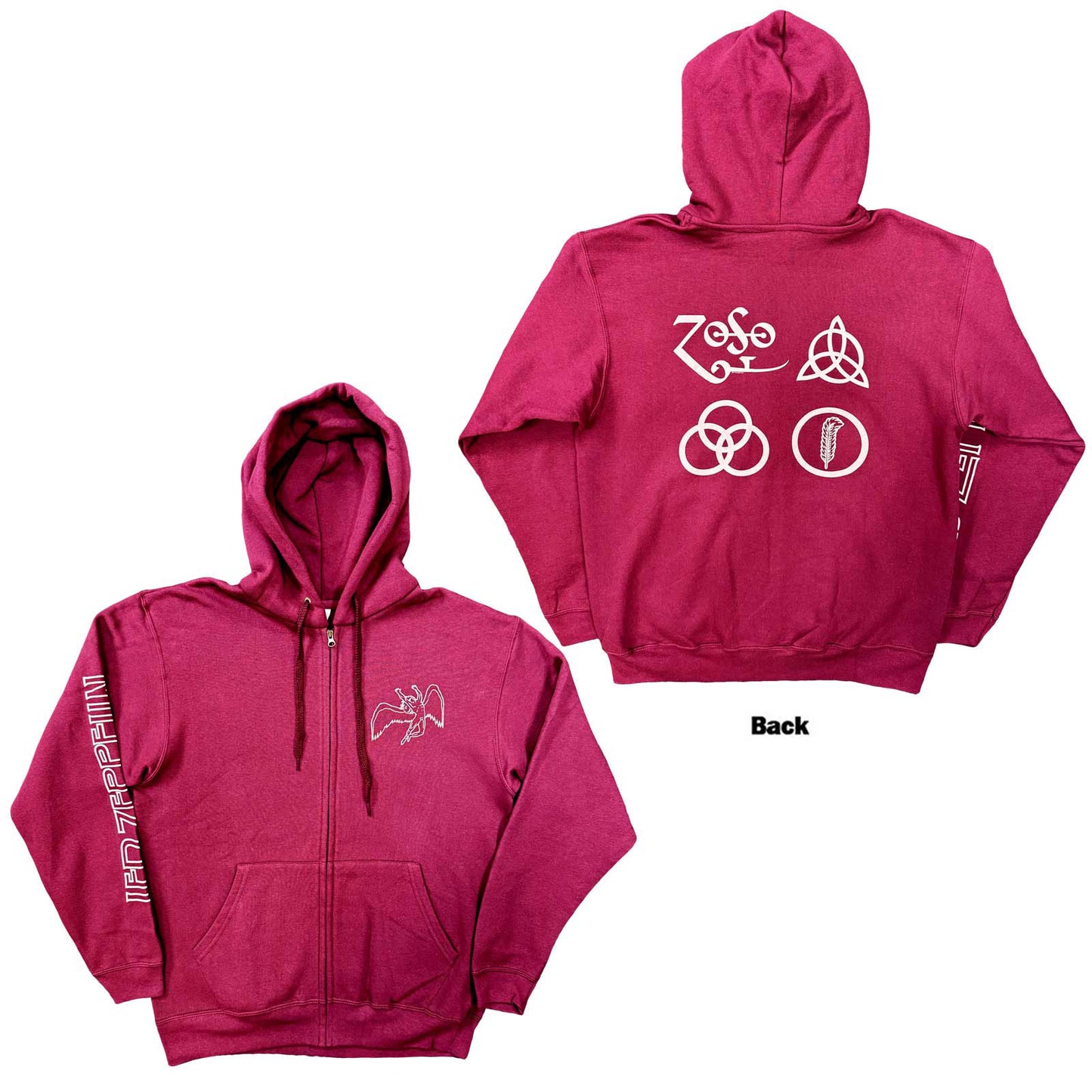 LED ZEPPELIN - SYMBOLS - Zipped Hoodie Red (Back Print)