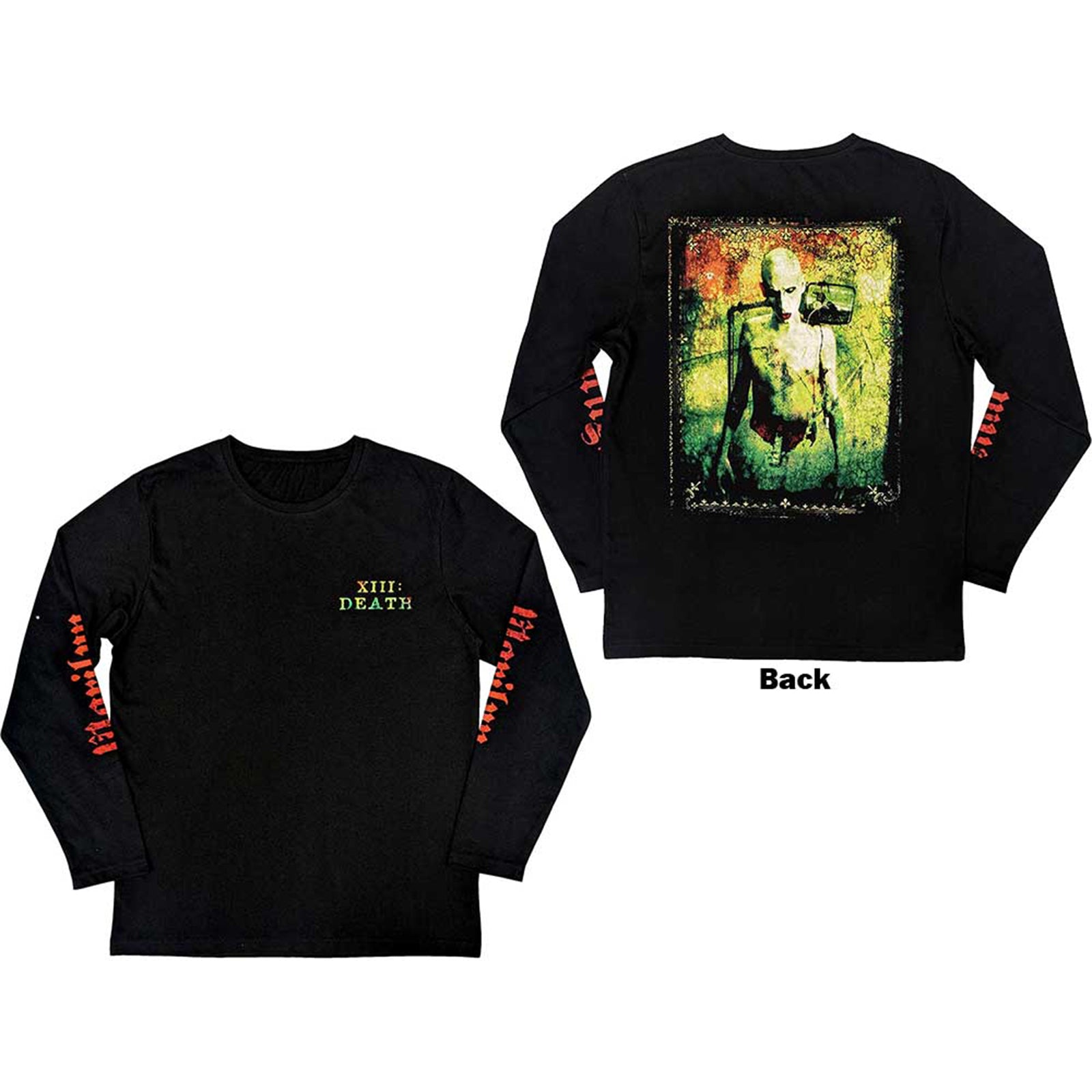 MARILYN MANSON - DEATH - Long Sleeve T-Shirt Black (Back & Sleeve Prin