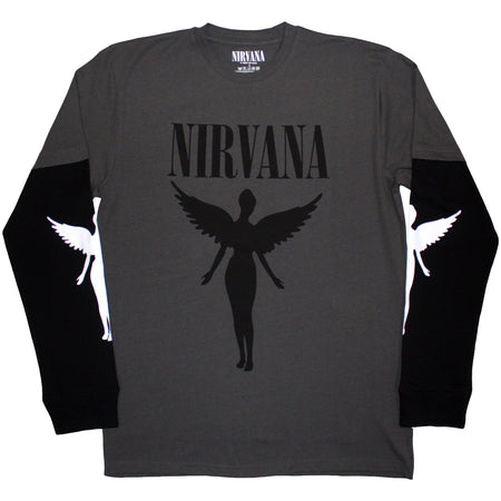 NIRVANA UTERO MONO Layered Long Sleeve T Shirt Black Grey