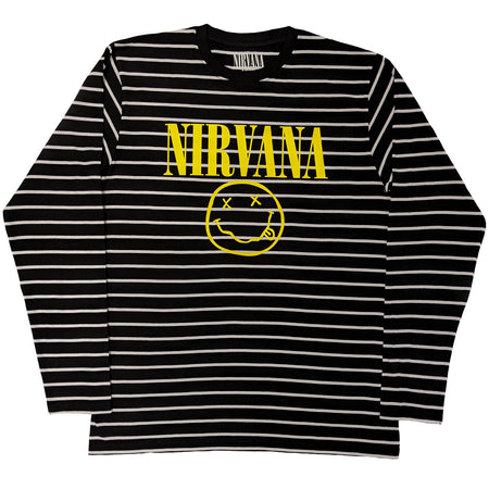 NIRVANA YELLOW HAPPY FACE STRIPED Sweatshirt Black White