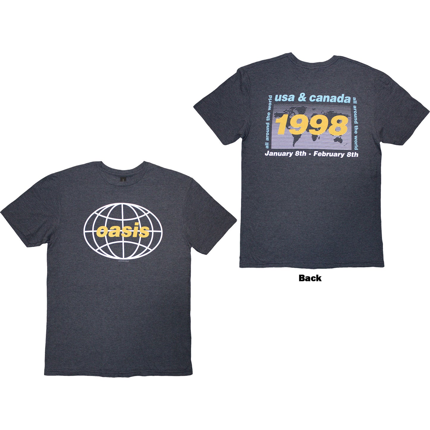OASIS - 1998 WORLD TOUR - USA/CANADA - T-Shirt Blue (Back Print)