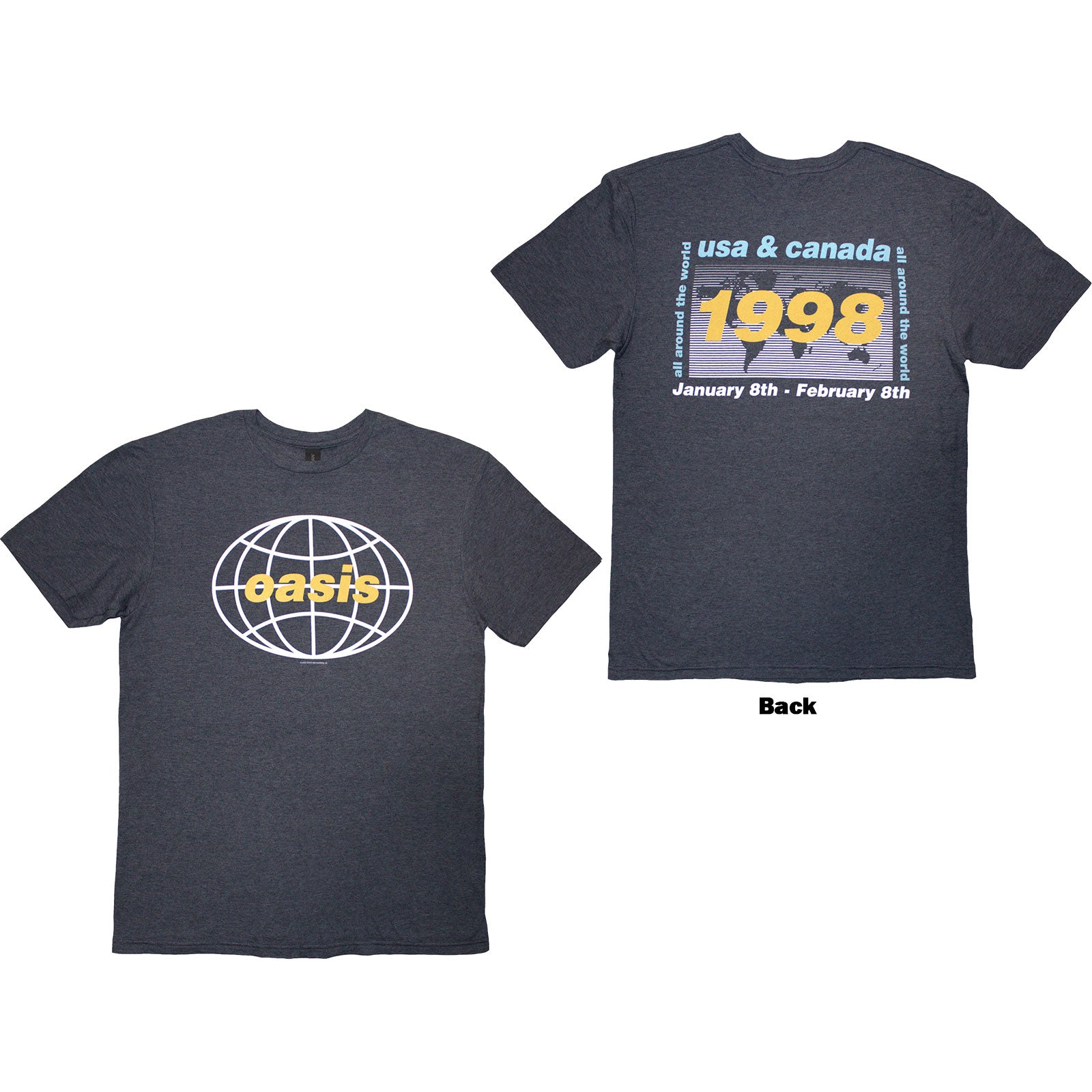 OASIS - 1998 WORLD TOUR - USA/CANADA - T-Shirt Blue (Back Print)