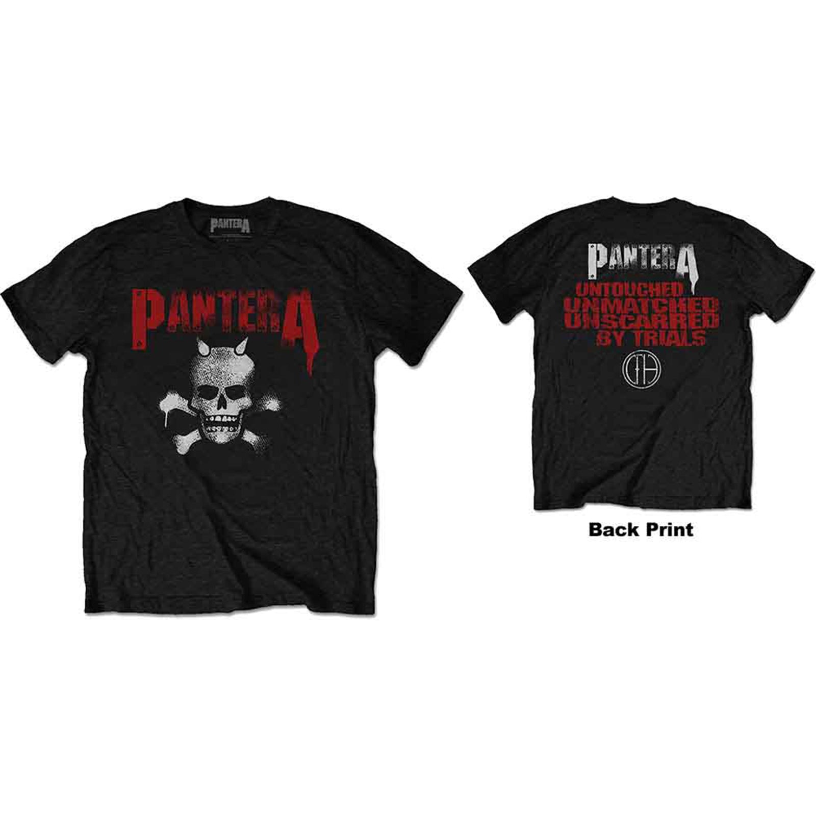 PANTERA - HORNED SKULL STENCIL - T-Shirt Black (Back Print)