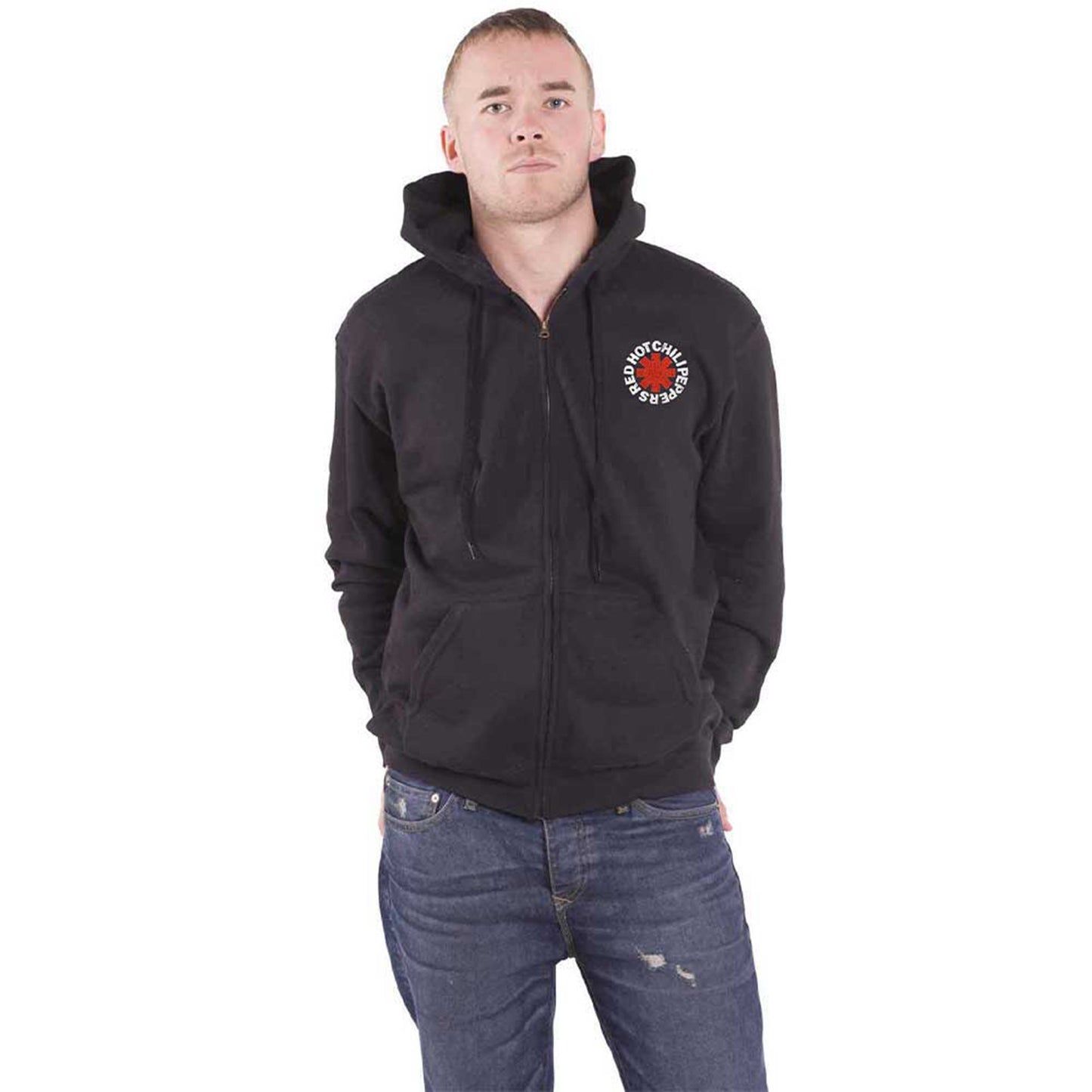 RED HOT CHILI PEPPERS - RED ASTERISK - Zipped Hoodie Black (Back Print)