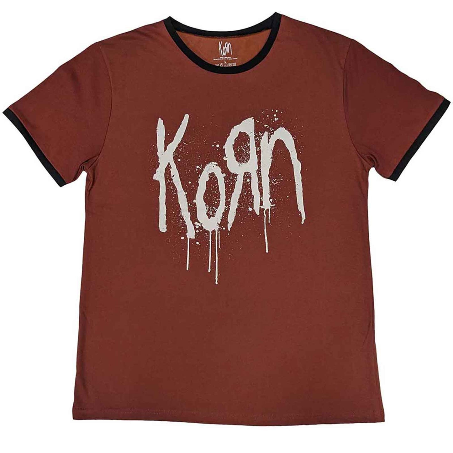 KORN - LOGO - Camiseta Ringer Rojo (Impresión posterior)