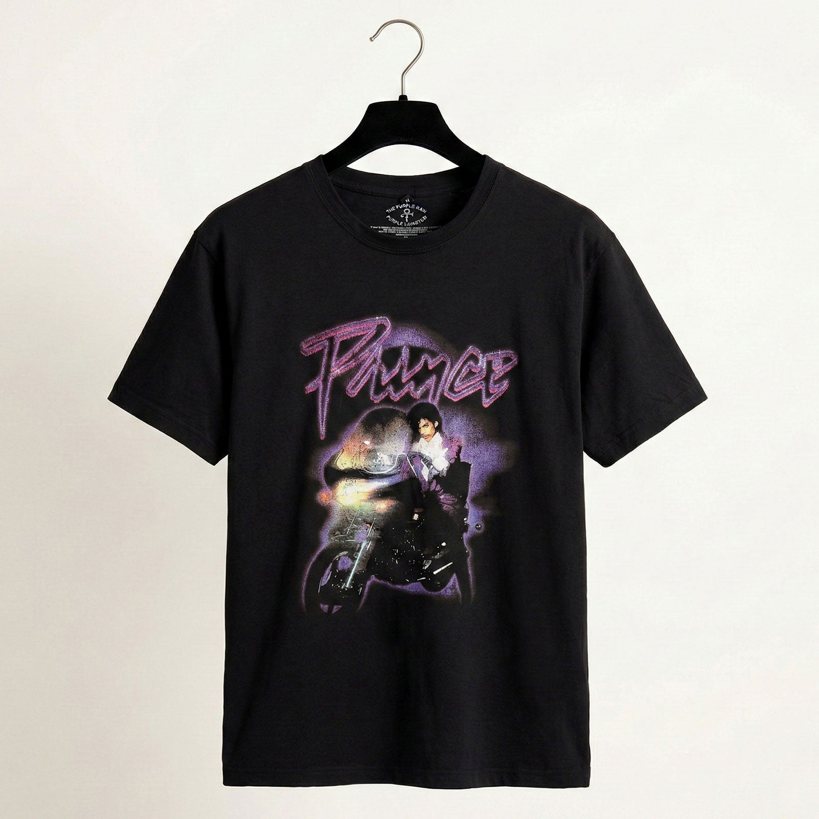 PRINCE - LOGO OUTLINE PURPLE RAIN - Maglietta Carbon Black (retro stampa)